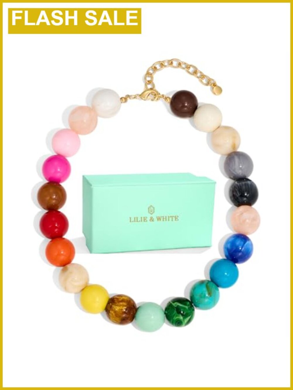 Handmade Chunky Bead Statement Necklace Brass Cable Lobster Clasp